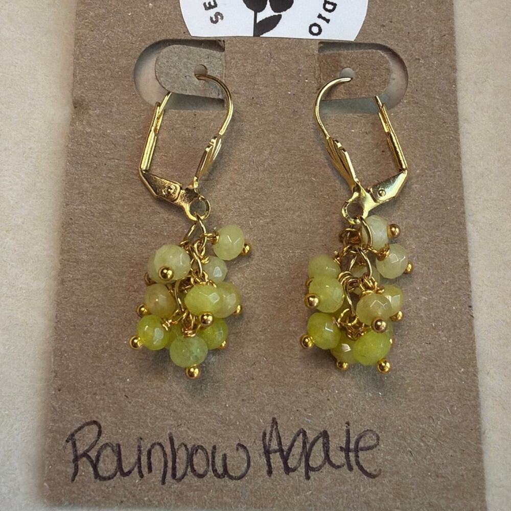 Rainbow Agate Cascade Earrings, Ombre Yellow, 18K Gold Plated, Artisan